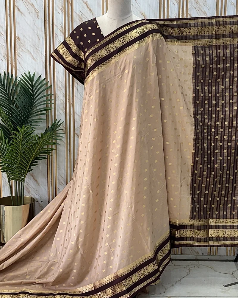 Semi Mysore Crepe (Motifs, Elephant and Mayuri Bentex Border) -
