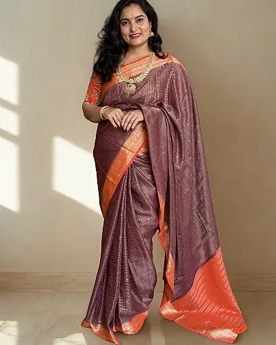 Semi Mysore Crepe (Premium, Checks & Brocade Blouse)