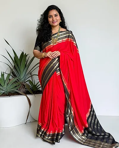 Semi Mysore Crepe (Floral 3 Lines Border)