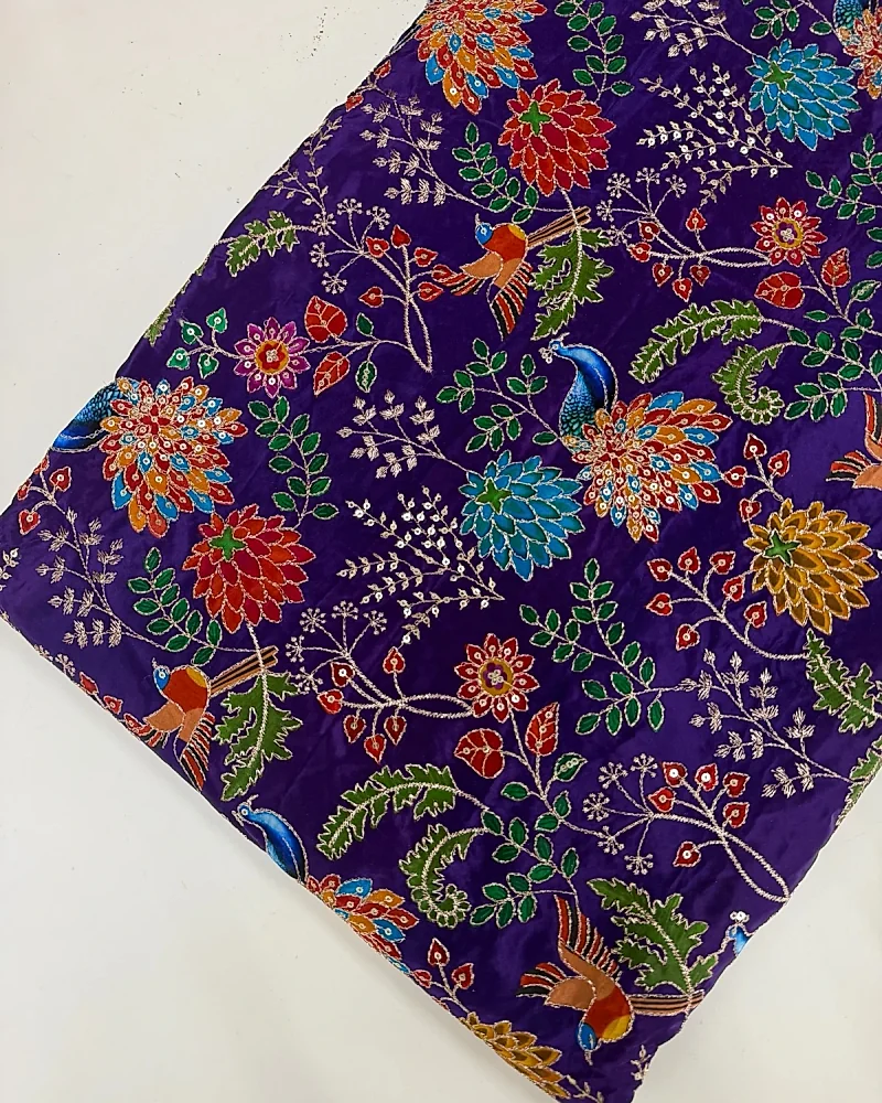 Kalamkari Blouse Fabric (Floral and Peacock Print with Positioning Work) -