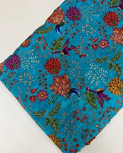 Kalamkari Blouse Fabric (Floral and Peacock Print with Positioning Work)