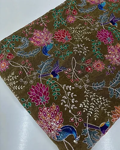 Kalamkari Blouse Fabric (Floral and Peacock Print with Positioning Work)