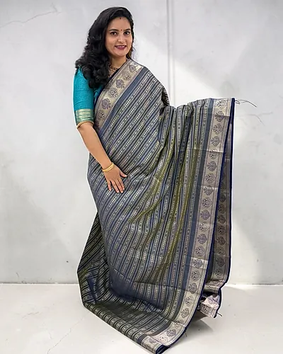 Semi Tussar (Horizontal Line Floral Border)