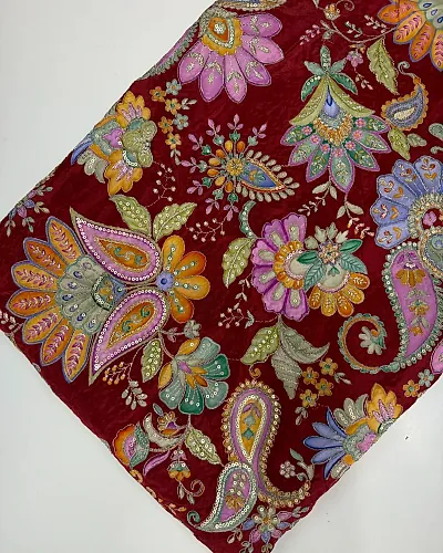 Kalamkari Blouse Fabric (Big Hibiscus floral Rich Positioning Work)