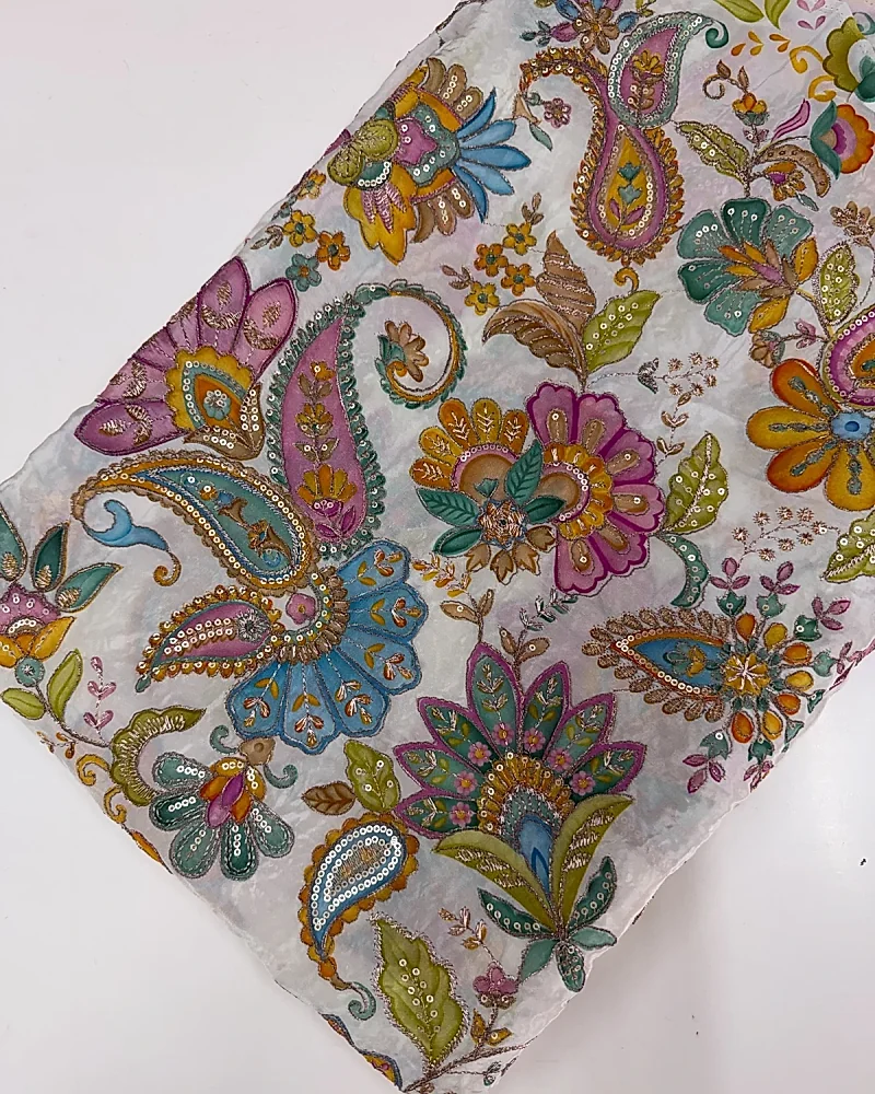 Kalamkari Blouse Fabric (Big Hibiscus floral Rich Positioning Work) -