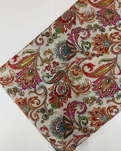 Kalamkari Blouse Fabric (Hibiscus floral Rich Positioning Work)