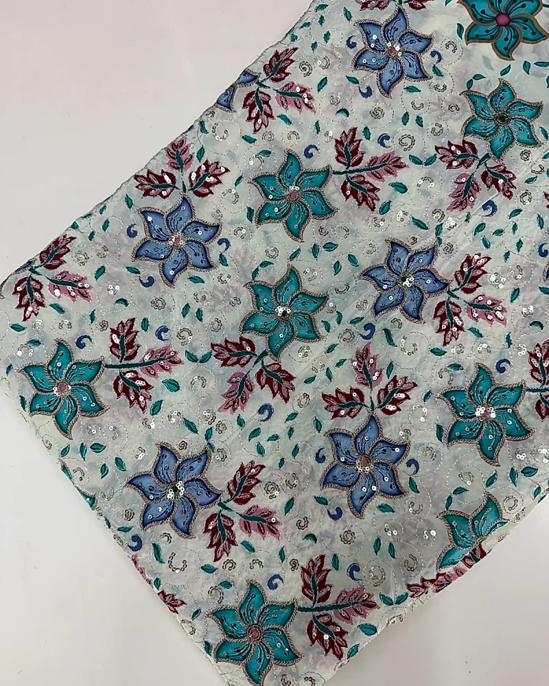Kalamkari Blouse Fabric (Dual Floral Positioning Work) -