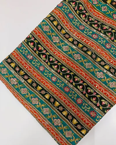 Kalamkari Blouse Fabric (Multicolour Floral Rich Positioning Work)
