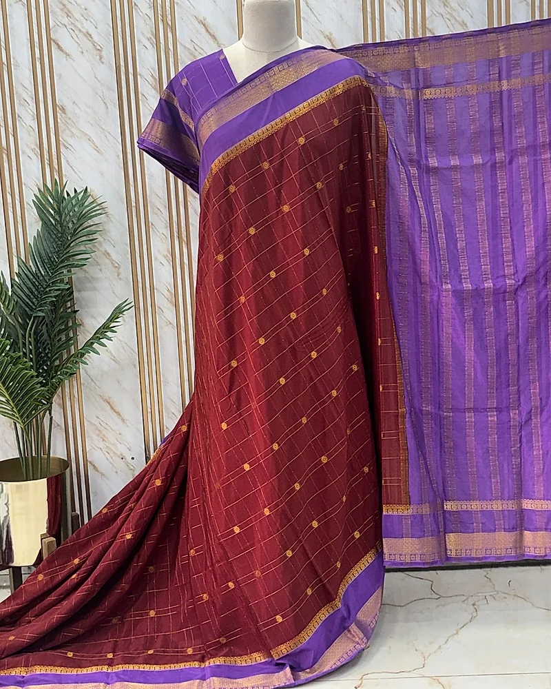 Semi Mysore Crepe (Big Checks with Motifs) -