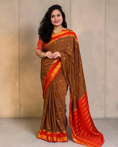 Semi Mysore Crepe (Big Checks with Motifs)