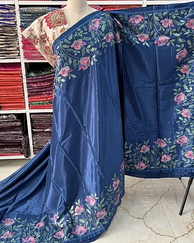 Natural Crepe Saree (Floral Embroidery)