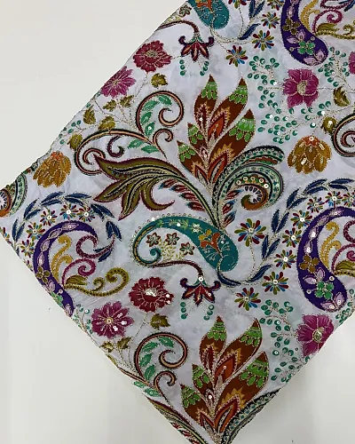 Kalamkari Blouse Fabric (Rich Floral Leaves Print with Heavy Positioning Work)