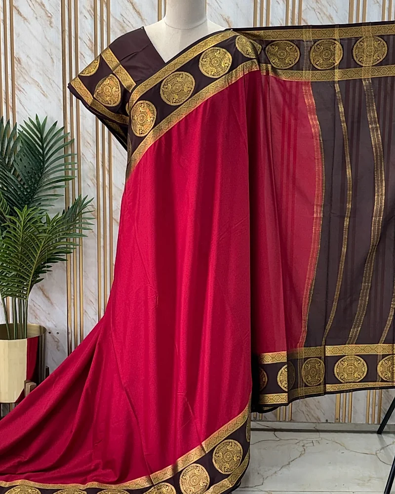Semi Mysore Crepe (Round Peacock Butta Border) -