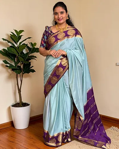 Semi Mysore Crepe (Round Peacock Butta Border)