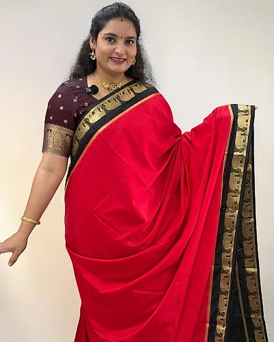 Semi Mysore Crepe (Medium, Marching Elephants Border)