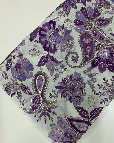 Kalamkari Blouse Fabric (Pastel Hibiscus Flower Rich Positioning Work)