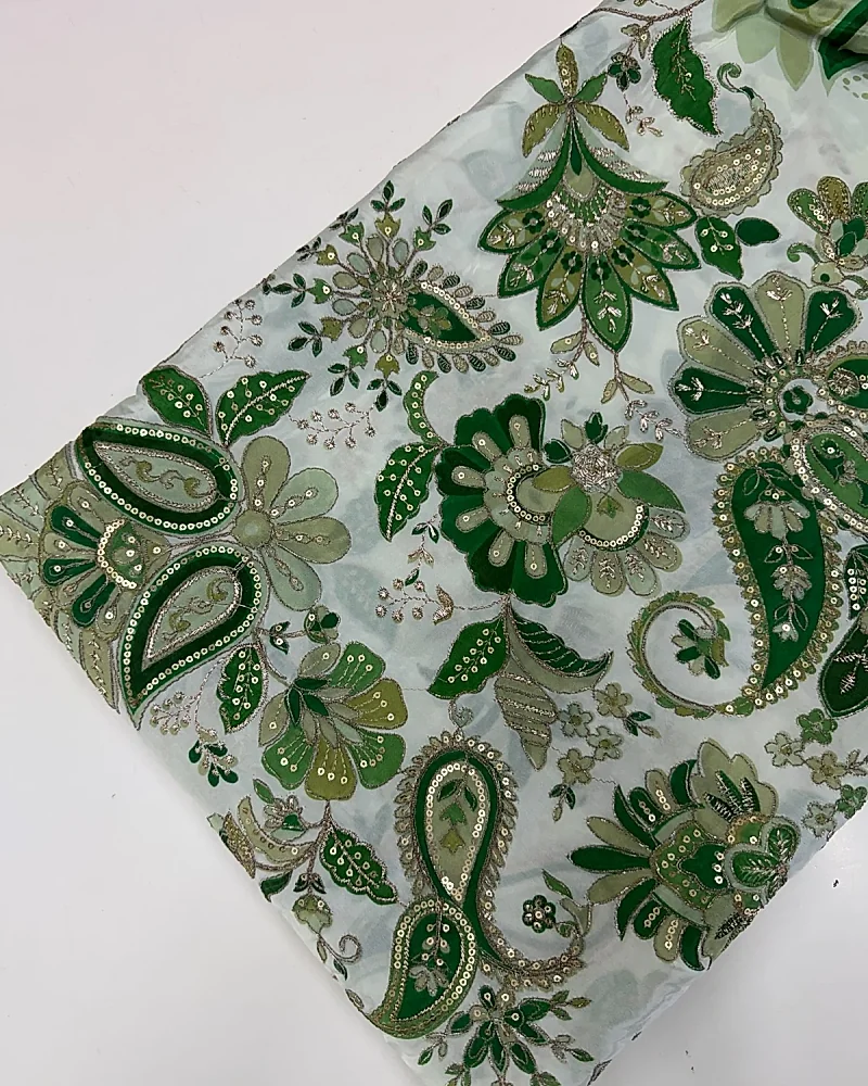 Kalamkari Blouse Fabric (Pastel Hibiscus Flower Rich Positioning Work) -