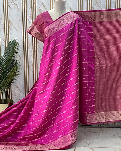 Semi Tussar (Horizontal Line Floral Diamond Border)